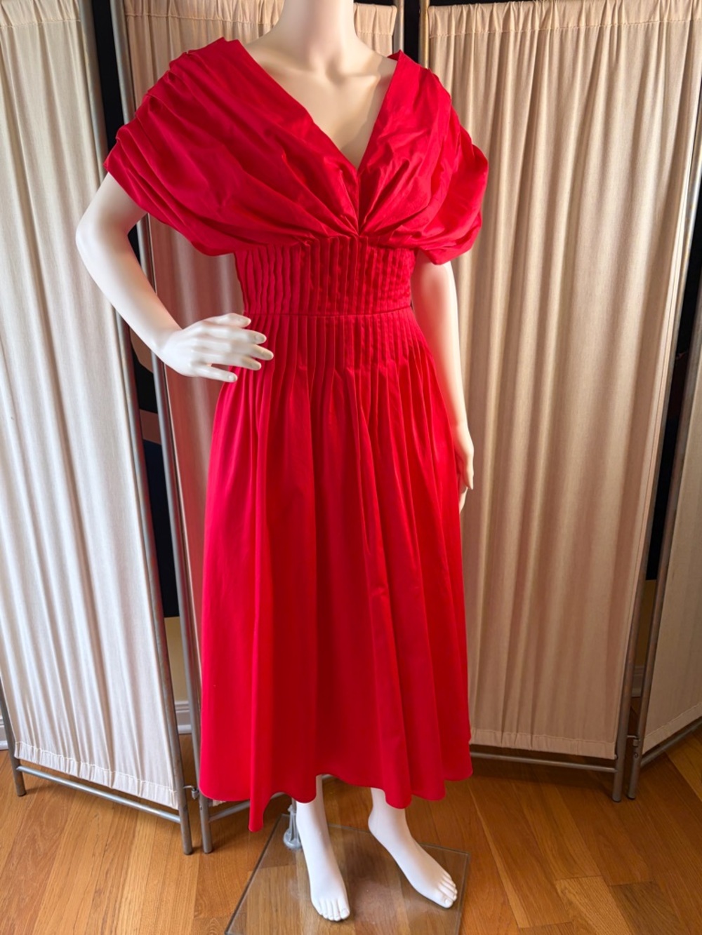 Jason Wu Off the Shoulder Pintucked Red Midi Dress - Picture 11 of 12